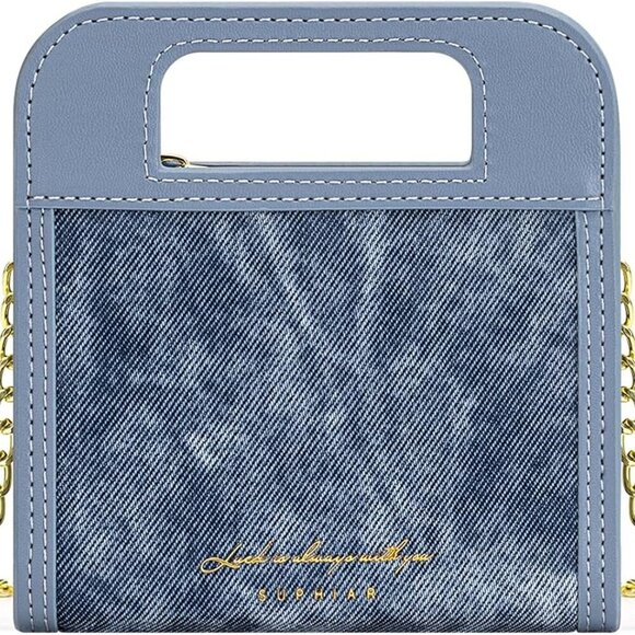 Wallet for Women, Small Bifold Wallet, PU leather with Denim Texture with Zipper - Picture 1 of 6